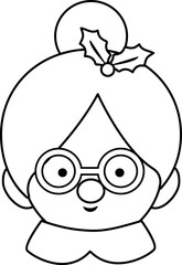 Mrs Claus head outline vector.
Cute Mrs Claus face outline svg.
Isolated Christmas santa claus wife head coloring drawing. 