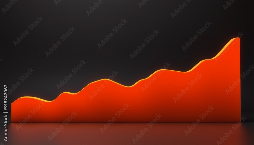 Wall mural pronounced upward growth in 3d line graph each segment higher than the last dynamic orange glow minimalist black background controlled budget spending contemporary aestheti