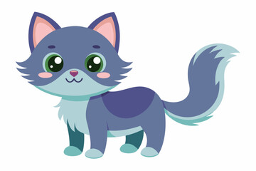 Fototapeta premium Cartoon Illustration of a Cute Blue Cat with Large Eyes