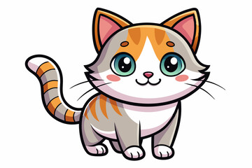 Obraz premium Cartoon Illustration of a Cute Orange and Grey Tabby Cat with Big Blue Eyes