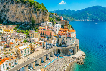 Atrani on Amalfi Coast, Italy. Aerial photo of famous city Atrani located on Amalfi Coast in Italy © Zedspider
