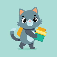 cute cat Back to school education isolated