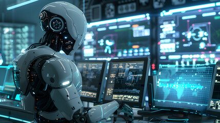 Fototapeta premium Futuristic Robot Controlling High-Tech Command