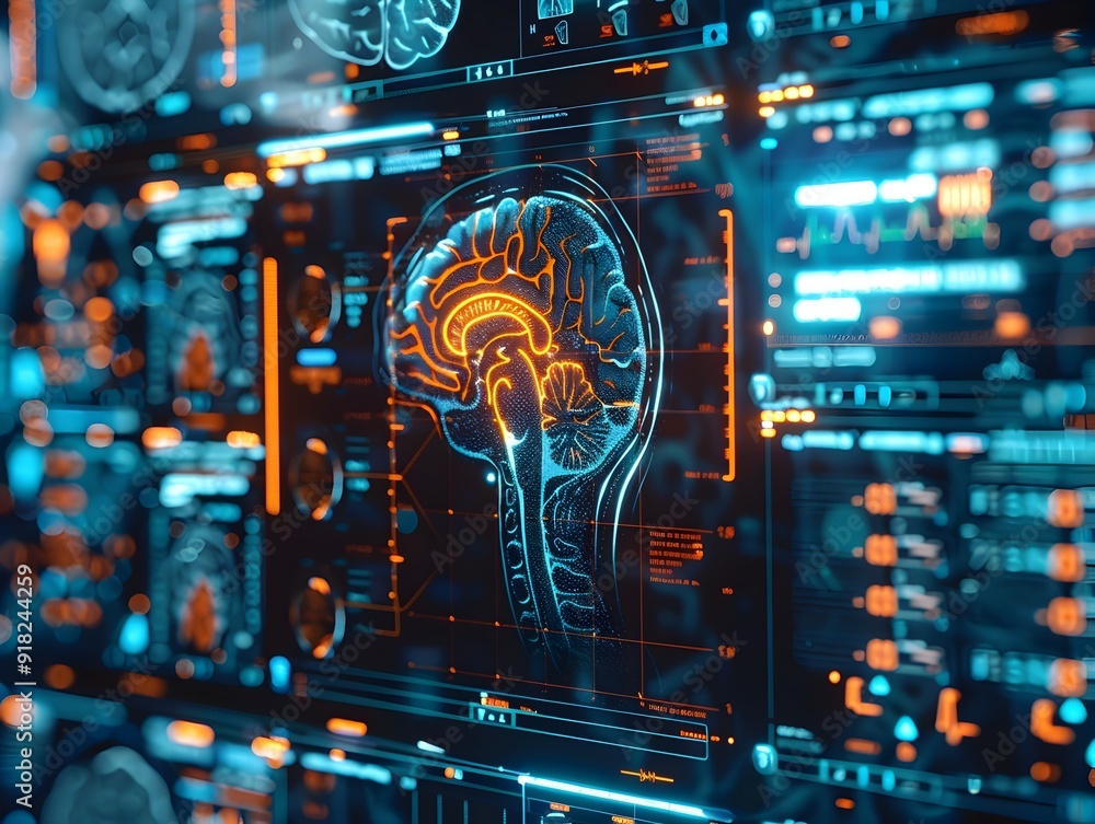 Poster ai driven healthcare diagnostics analyzing medical scans and reports for advanced insights