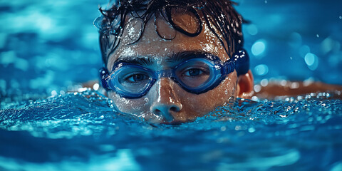 Fototapeta premium swimmer with glasses, close-up