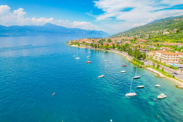 Aerial  view of the Castello Scaligero, Lake Garda, Italy. Lago di garda