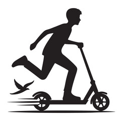 Two wheeled vehicles and riders icon, black color silhouette, white background.
