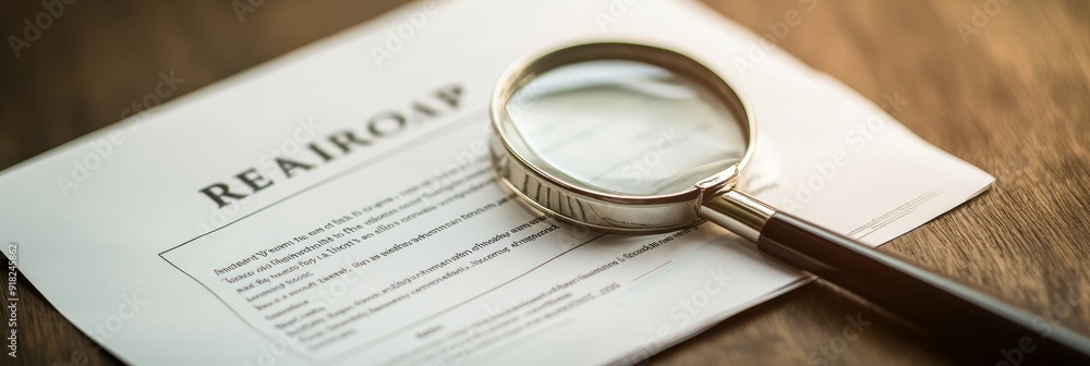 Poster magnifying glass on document with 