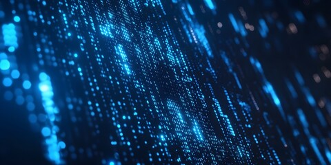 Blue binary code background with data flowing