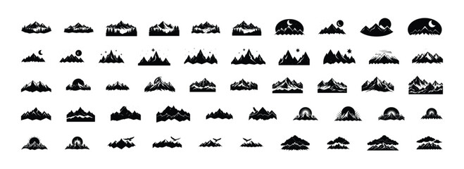 Mountain Silhouette Hike Illustration: Perfect Black and White Travel Art