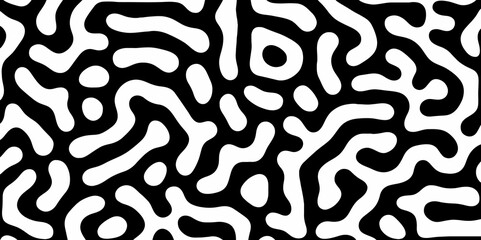 Abstract Turing organic wallpaper with background. Turing reaction diffusion monochrome seamless pattern with chaotic motion. Natural seamless line pattern. Linear design with biological shapes.