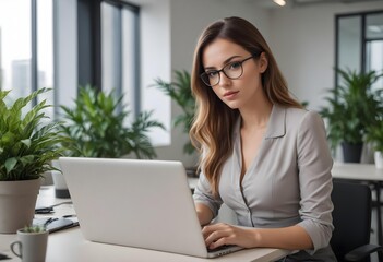 A beautiful woman working on the laptop