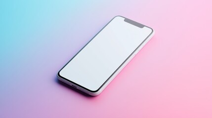 Modern Smartphone Mockup on a Gradient Background - A white smartphone with a blank screen lies on a colorful gradient background, symbolizing digital technology, mobile communication, app design, soc