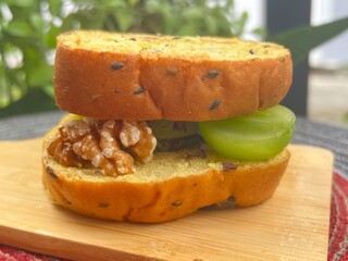 Pumpkin Toast with Red bean green tea Greek yogurt with green grapes