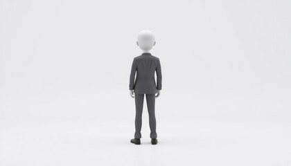 minimalist 3d character in a professional suit standing upright with hands at sides smooth surfaces and clean lines white background