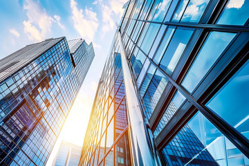 Obraz premium Skyscrapers in modern city, International corporations, Banks and office buildings.