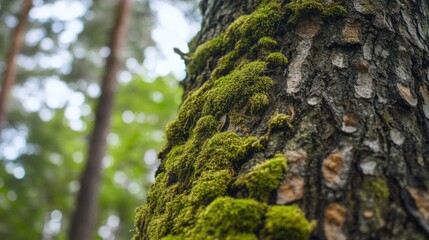 Obraz premium an old tree in a forest covered with moss