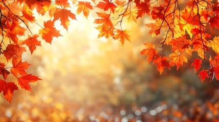 Autumn leaves frame with blurred background.