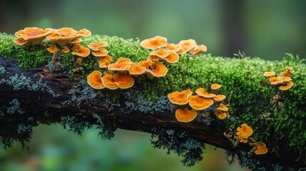 tree covered with moss and mushrooms
