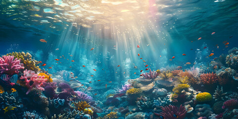 Fototapeta premium A coral reef with a fish swimming under it