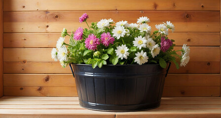 flowers in a bucket
