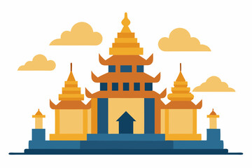 A there is a picture of a being with temple background, khmer temple, khmer art vector