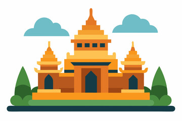 Obraz premium A there is a picture of a being with temple background, khmer temple, khmer art vector