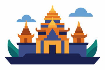 A there is a picture of a being with temple background, khmer temple, khmer art vector