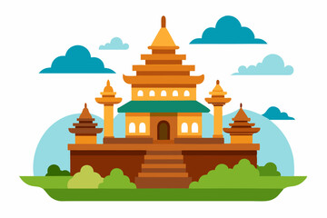 A there is a picture of a being with temple background, khmer temple, khmer art vector