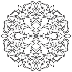 Mandala Line Illustration,  Perfect set for surface of design, textiles, posters, tattoos in indian yoga style, Mandala Line Drawing Design. bundle for coloring book interior. Round Ornament Pattern