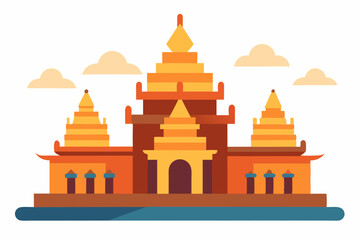 A there is a picture of a being with temple background, khmer temple, khmer art vector