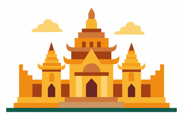 Obraz premium A there is a picture of a being with temple background, khmer temple, khmer art vector