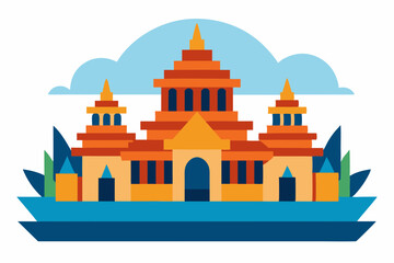 A there is a picture of a being with temple background, khmer temple, khmer art vector