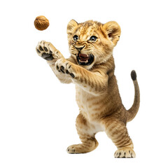 Obraz premium Fierce Lion Cub Catching Pose on white transparent background png
