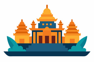 A there is a picture of a being with temple background, khmer temple, khmer art vector