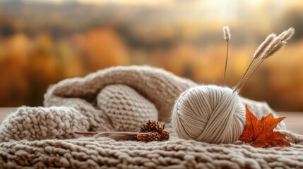 Cozy fall knitting, creative process, warm and inviting, relaxing