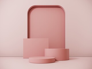 3d render minimalistic pastel podium, showcase. Display of simple geometric shapes for advertising and product presentations, cosmetics. Fashion stand.