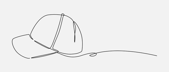Continuous one line drawing of baseball cap, trucker hat. Restaurant, cook, costume concept. Editable stroke vector.
