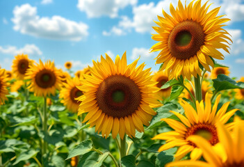 Obraz premium Sunny Sunflower Field with Detailed Blossoms
