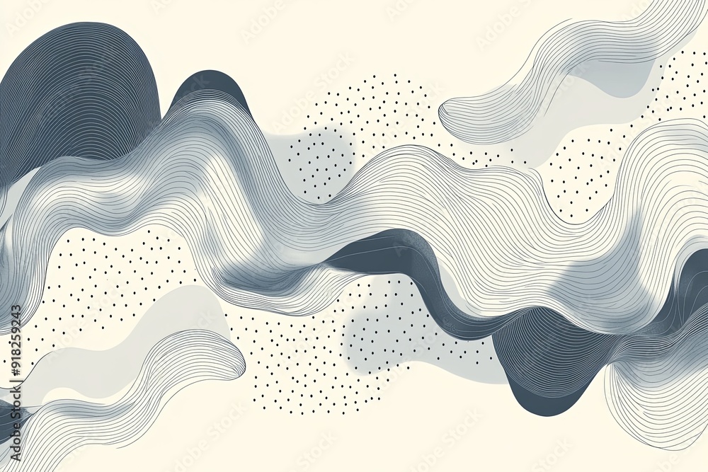 Poster abstract background with wavy lines and dots.