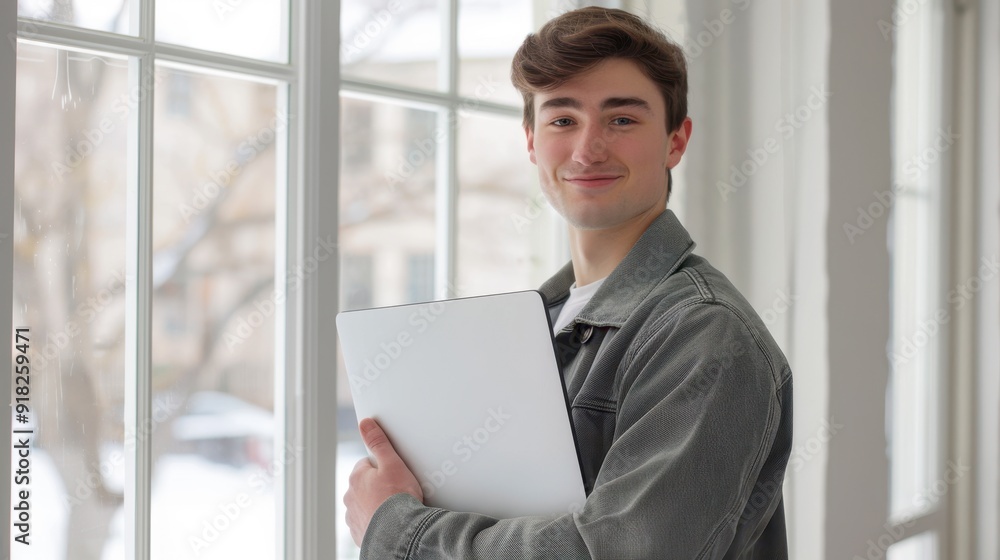 Poster The man holding laptop