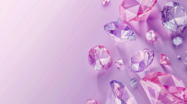 Assorted sparkling diamons gemstones on a gradient purple background.