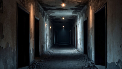 The narrow corridors were shrouded in darkness, with flickering lights casting eerie shadows on the peeling walls.
