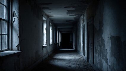 The hallway of the old building is quiet and conveys a mystical, eerie atmosphere