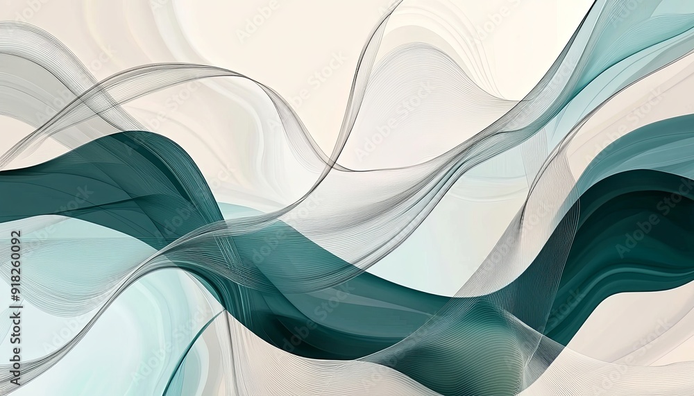 Poster abstract background with teal and white flowing lines and waves.