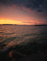 Amazing sunset over lake Balaton in summer