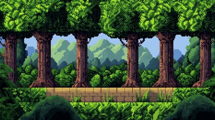 Obraz premium Pixel art blocky jungle background