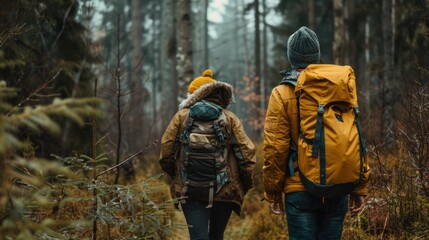 Naklejka premium A couple hiking and exploring nature trails.