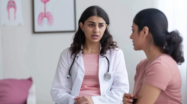 A doctor explaining reproductive health to a patient.