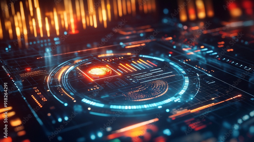 Poster futuristic awareness dashboard with charts - high-tech digital background with modern ui